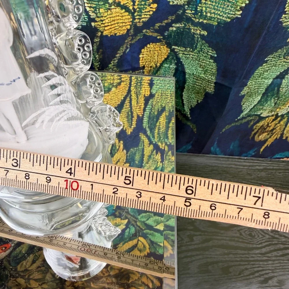 Antique Mary Gregory Style Clear Glass Vase Hand Painted Enamel Girl Rigaree‎ 8